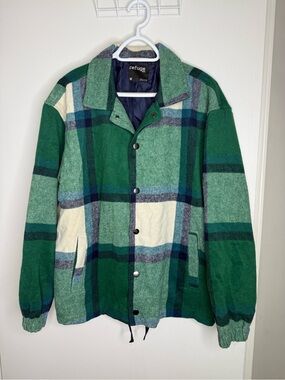 Refuge Men's Green Plaid Button Jacket Size Medium